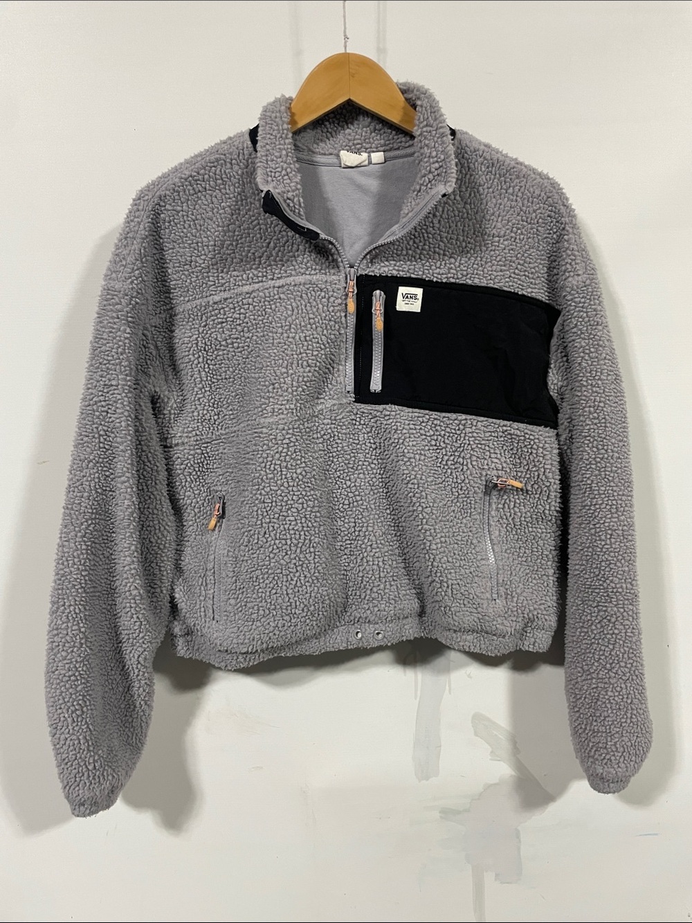 Vans Gray Sherpa Pullover Jacket with Black Chest Panel
